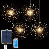 Salcar Solar LED Firework String Lights, Warm White – 800 LEDs, 4 Fireworks, 8 Modes, Remote Control, USB & Solar Powered, IP44, Garden & Christmas Lighting